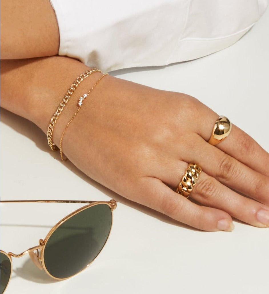 Gold By Manna - Gold Cuban Link Ring - Gold Dome Ring - Solid 14K Fine Jewelry