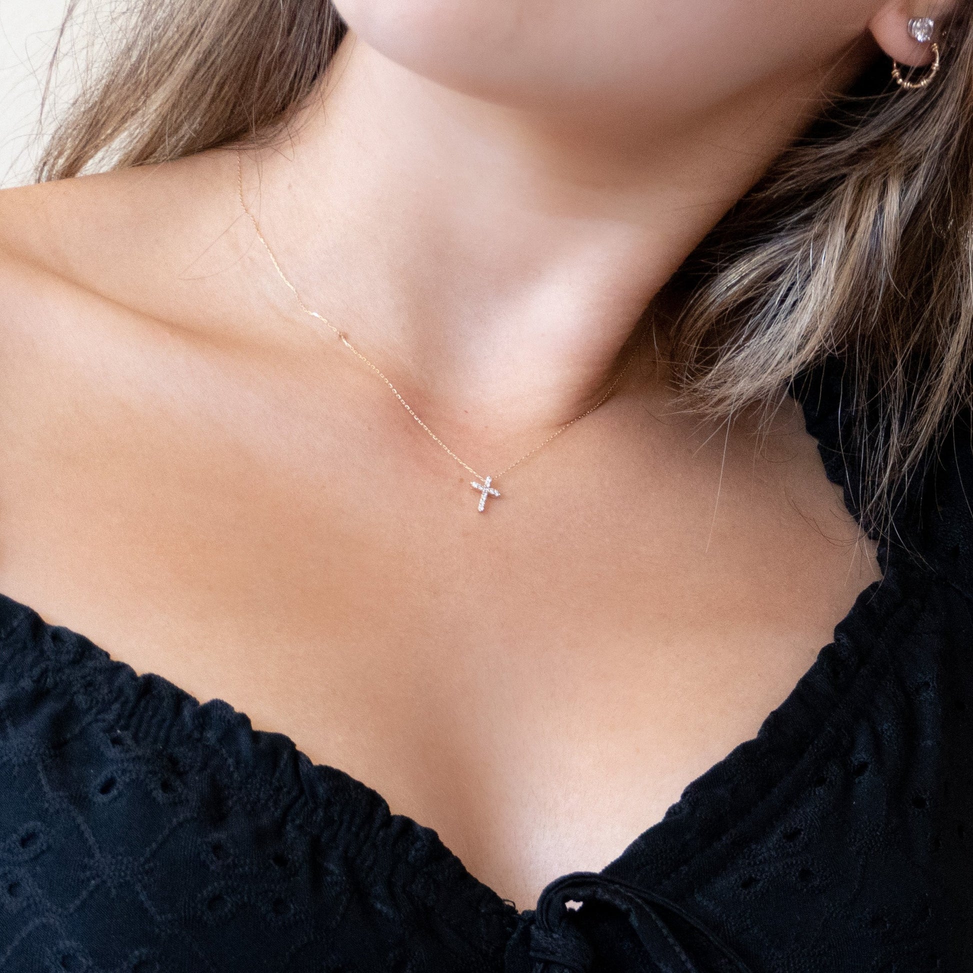 Diamond Cross Necklace Gold By Manna