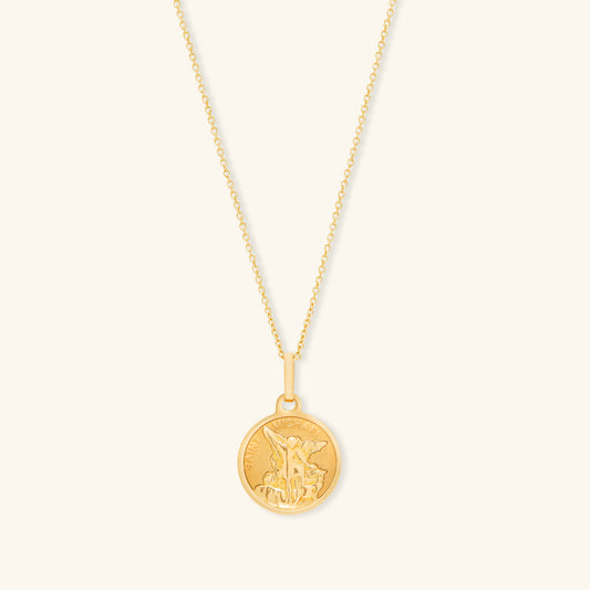 Gold By Manna - Gold Saint Michael Charm Necklace - 14K Gold Jewelry